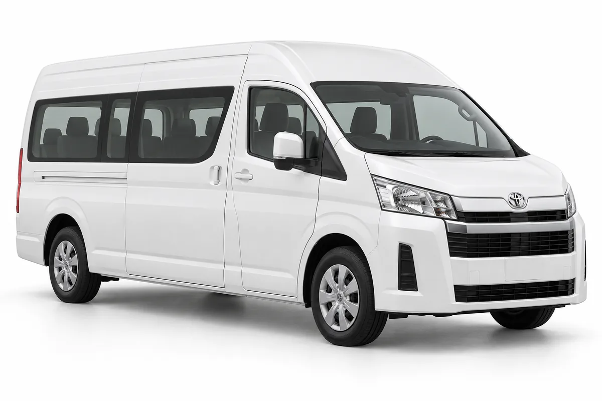 white Toyota Hiace on a white studio background